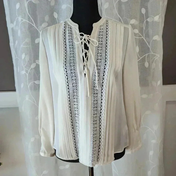 Rebecca Taylor 100% Pure Silk Blouse with Cotton Lace Detail, Size 0 - Picture 1 of 8